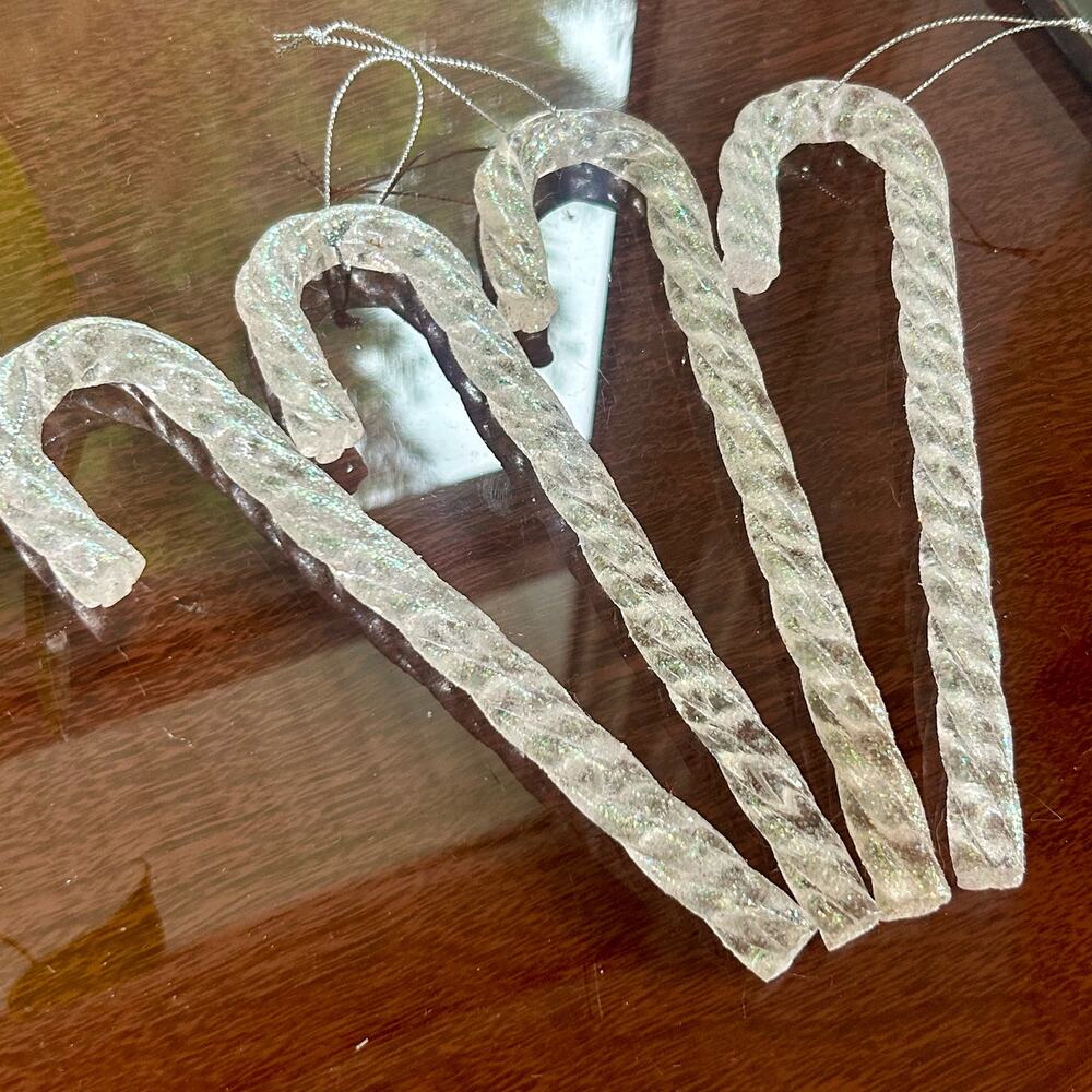 Vintage Lucite Glittered Swirled Candy Christmas Ornaments Set of 4